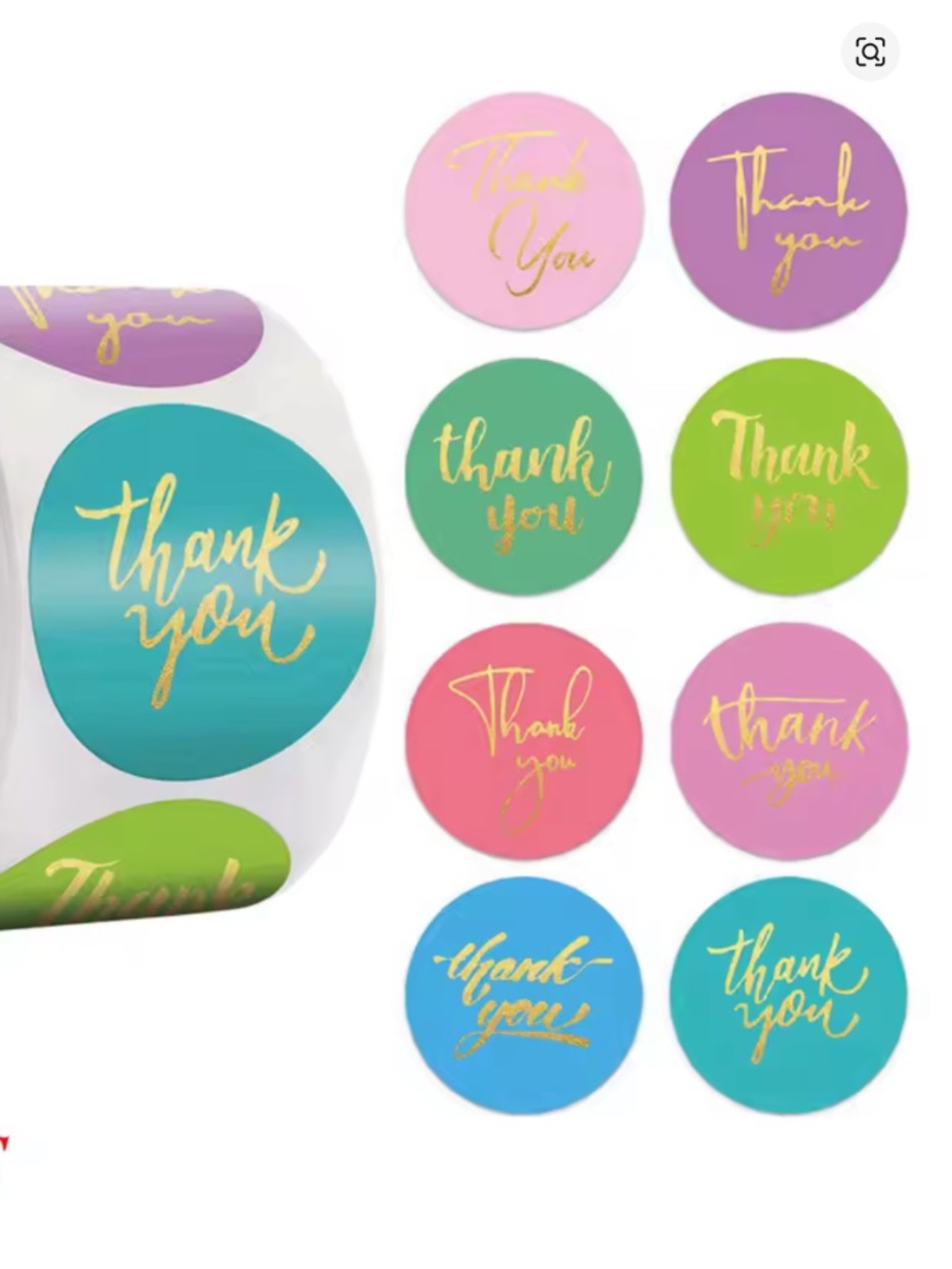 500pcs Roll Stickers - Thank You 8 Designs/Colors